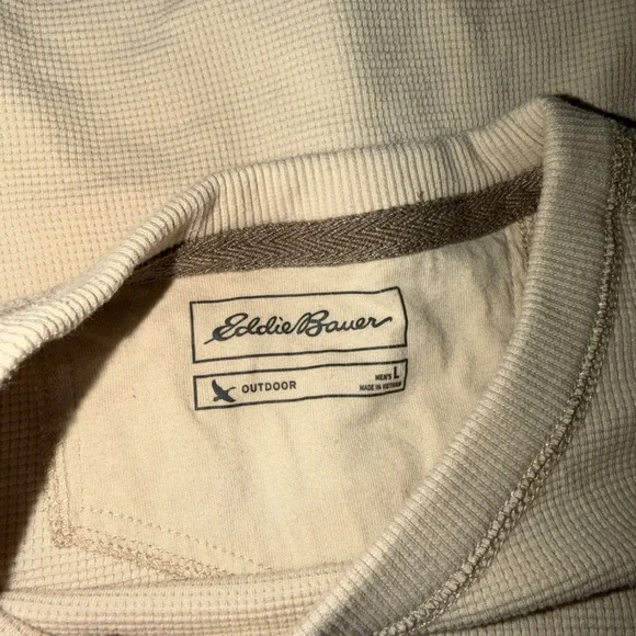 Eddie Bauer Off-White Waffle Knit Crew Neck Shirt - Picture 3 of 7